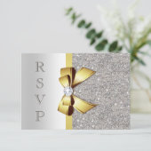 Gouden Faux Bow Zilveren Sequins RSVP Diamonds (Staand voorkant)