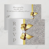 Gouden Faux Bow Zilveren Sequins RSVP Diamonds (Voorkant / Achterkant)