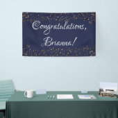 Gouden Faux Confetti, Donkermarineblauw Gefelicite Spandoek (Beurs)