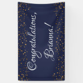 Gouden Faux Confetti, Donkermarineblauw Gefelicite Spandoek (Verticaal)