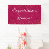Gouden Faux Confetti, Frambozenroze Gefeliciteerd Spandoek (Insitu)
