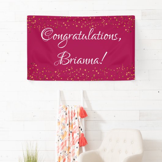 Gouden Faux Confetti, Frambozenroze Gefeliciteerd Spandoek (Insitu)