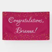 Gouden Faux Confetti, Frambozenroze Gefeliciteerd Spandoek (Horizontaal)