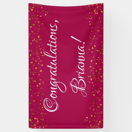 Gouden Faux Confetti, Frambozenroze Gefeliciteerd Spandoek (Verticaal)