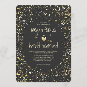 Gouden faux confetti krijtbord bruiloft kaart