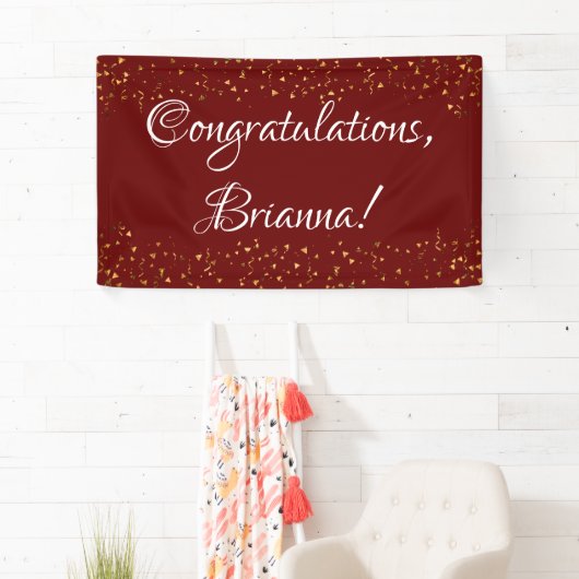 Gouden Faux Confetti op Bourgogne Gefeliciteerd Spandoek (Insitu)