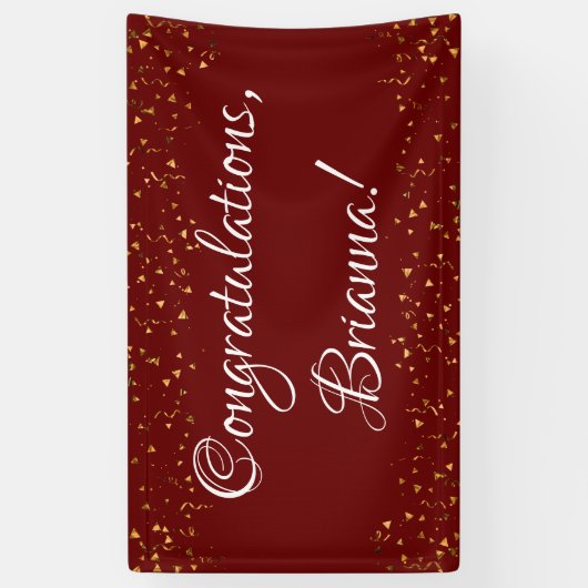 Gouden Faux Confetti op Bourgogne Gefeliciteerd Spandoek (Verticaal)