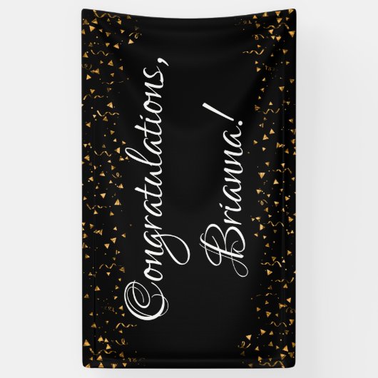 Gouden Faux Confetti op zwart Gefeliciteerd Spandoek (Verticaal)