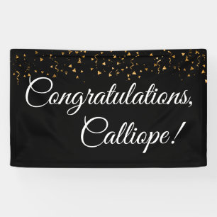 Gouden Faux Confetti Wit op Zwart Gefeliciteerd Spandoek