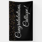 Gouden Faux Confetti Wit op Zwart Gefeliciteerd Spandoek (Verticaal)