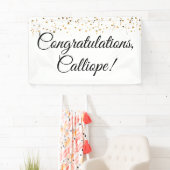 Gouden Faux Confetti Zwart-wit Gefeliciteerd Spandoek (Insitu)