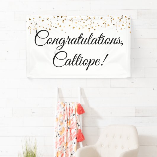 Gouden Faux Confetti Zwart-wit Gefeliciteerd Spandoek (Insitu)