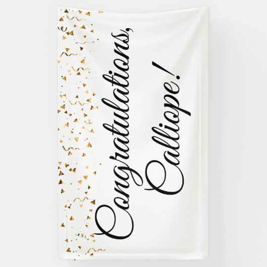 Gouden Faux Confetti Zwart-wit Gefeliciteerd Spandoek (Verticaal)