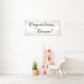 Gouden Faux Confetti Zwart-wit Gefeliciteerd Spandoek (Insitu)