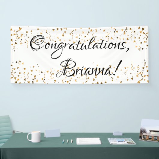 Gouden Faux Confetti Zwart-wit Gefeliciteerd Spandoek (Beurs)