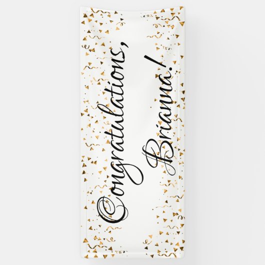 Gouden Faux Confetti Zwart-wit Gefeliciteerd Spandoek (Verticaal)