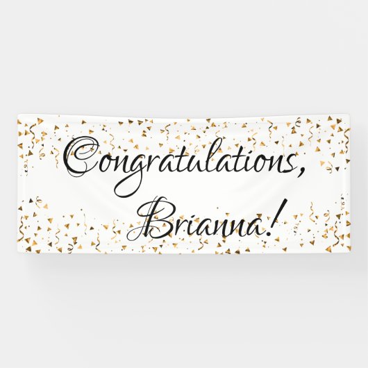 Gouden Faux Confetti Zwart-wit Gefeliciteerd Spandoek (Horizontaal)