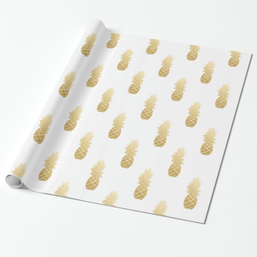 Gouden Faux Folie Ananas Pattern Cadeaupapier (Uitgerold)