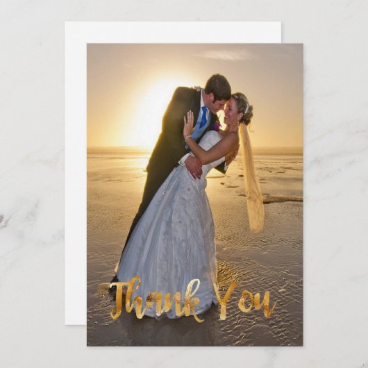 Gouden faux Folie, bruiloft dank u kaart (Voorkant / Achterkant)