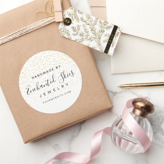 Gouden Faux Folie Dot Handgemaakte Business Produc Ronde Sticker (Geschenken)