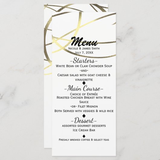 Gouden Faux Folie elke kleur bruiloft receptie men Menu (Voorkant / Achterkant)