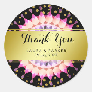Gouden Faux Folie Glitter Dank u Bruiloft Bloemen Ronde Sticker