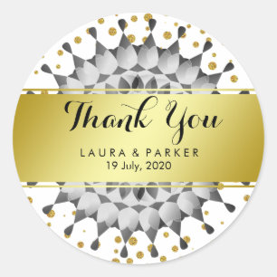 Gouden Faux Folie Glitter Dank u Bruiloft Bloemen Ronde Sticker