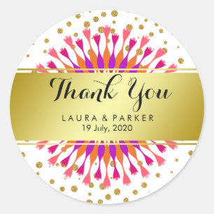 Gouden Faux Folie Glitter Dank u Bruiloft Bloemen Ronde Sticker