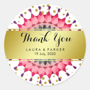 Gouden Faux Folie Glitter Dank u Bruiloft Bloemen Ronde Sticker