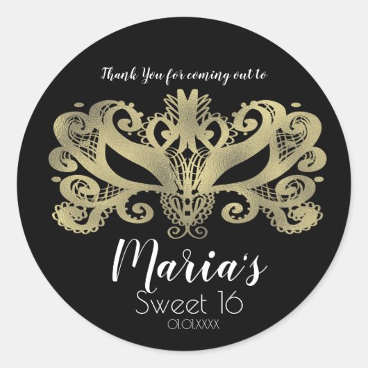 Gouden Faux Folie Maskerade Masker Party Favor Ronde Sticker (Voorkant)