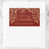 Gouden Faux Folie Merry Christmas Holly Branches Rechthoekige Sticker (Tas)