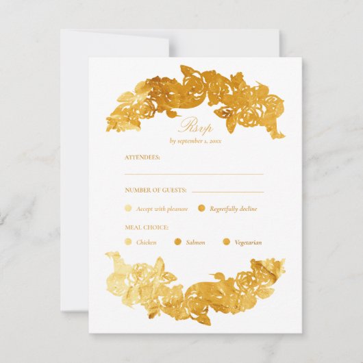 Gouden Faux Folie Rococo Maaltijdkeuze RSVP-kaart RSVP Kaartje (Voorkant)