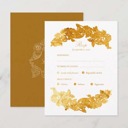 Gouden Faux Folie Rococo Maaltijdkeuze RSVP-kaart RSVP Kaartje (Voorkant / Achterkant)