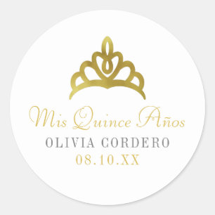 Gouden Faux Folie Tiara Quinceañera Ronde Sticker