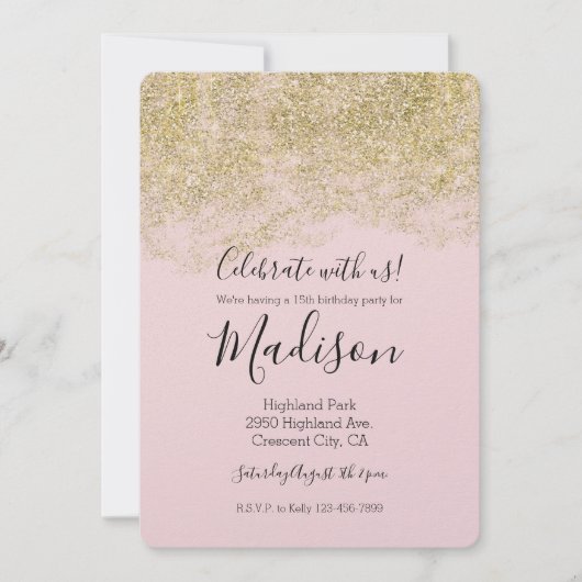 Gouden Faux Glitter Blush Roze Sparkle Kaart (Voorkant)