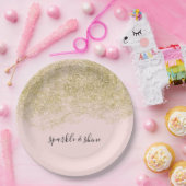 Gouden Faux Glitter Blush Roze Sparkle Papieren Bordje (Feest)