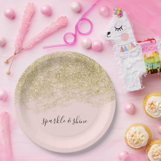Gouden Faux Glitter Blush Roze Sparkle Papieren Bordje (Feest)