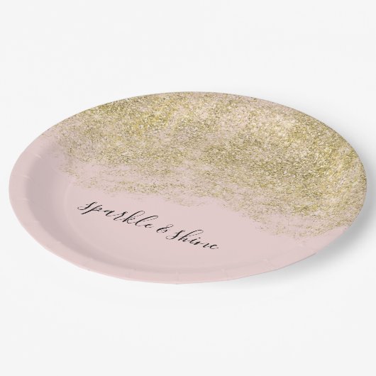 Gouden Faux Glitter Blush Roze Sparkle Papieren Bordje (Gekanteld)
