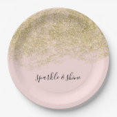 Gouden Faux Glitter Blush Roze Sparkle Papieren Bordje (Voorkant)