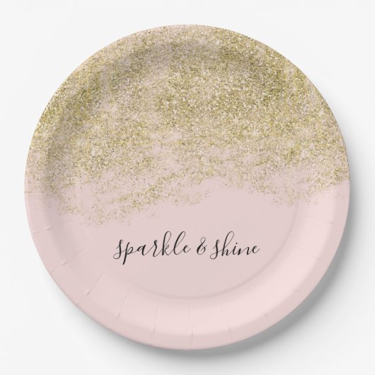 Gouden Faux Glitter Blush Roze Sparkle Papieren Bordje (Voorkant)
