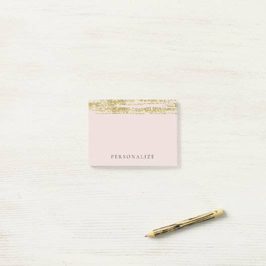Gouden Faux Glitter Blush Roze Strepen Post-it® Notes (Op bureau)