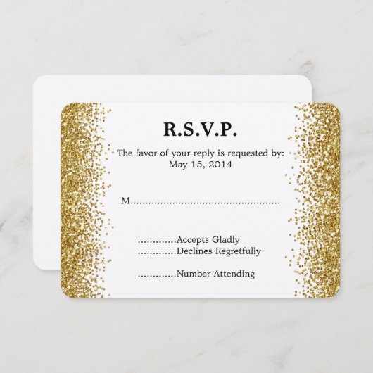 Gouden Faux Glitter Bruiloft RSVP (Voorkant / Achterkant)