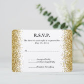 Gouden Faux Glitter Bruiloft RSVP Kaartje (Staand voorkant)