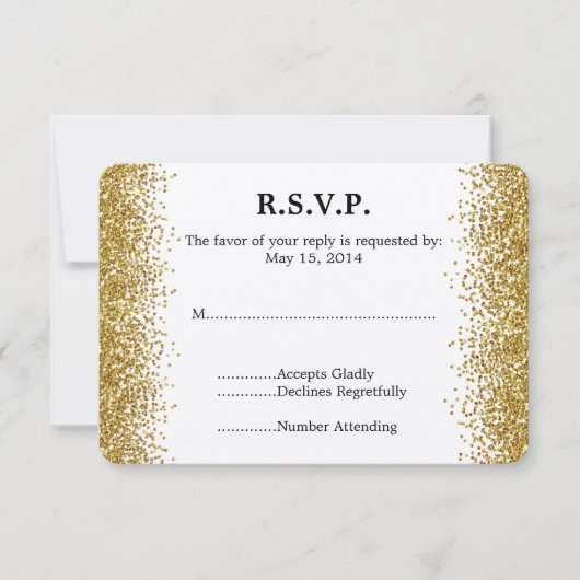 Gouden Faux Glitter Bruiloft RSVP Kaartje (Voorkant)