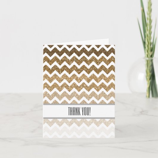 Gouden Faux Glitter Chevron Ombre Dank u Bedankkaart (Voorkant)