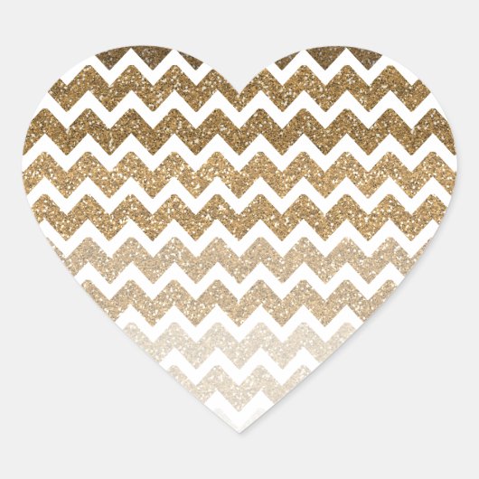 Gouden Faux Glitter Chevron Ombre Hart Sticker (Voorkant)