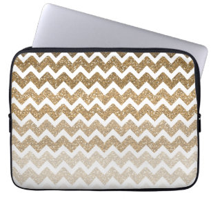 Gouden Faux Glitter Chevron Ombre Laptop Sleeve