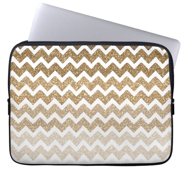 Gouden Faux Glitter Chevron Ombre Laptop Sleeve (Voorkant)