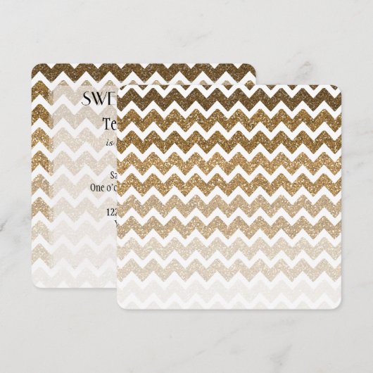 Gouden Faux Glitter Chevron Ombre Zoet Zestien Kaart (Voorkant / Achterkant)