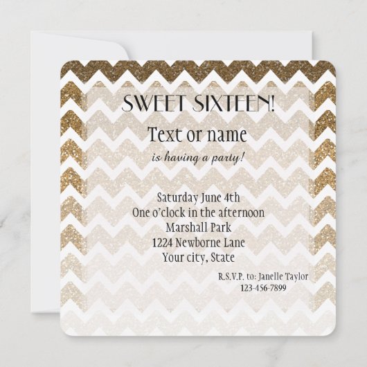 Gouden Faux Glitter Chevron Ombre Zoet Zestien Kaart (Achterkant)